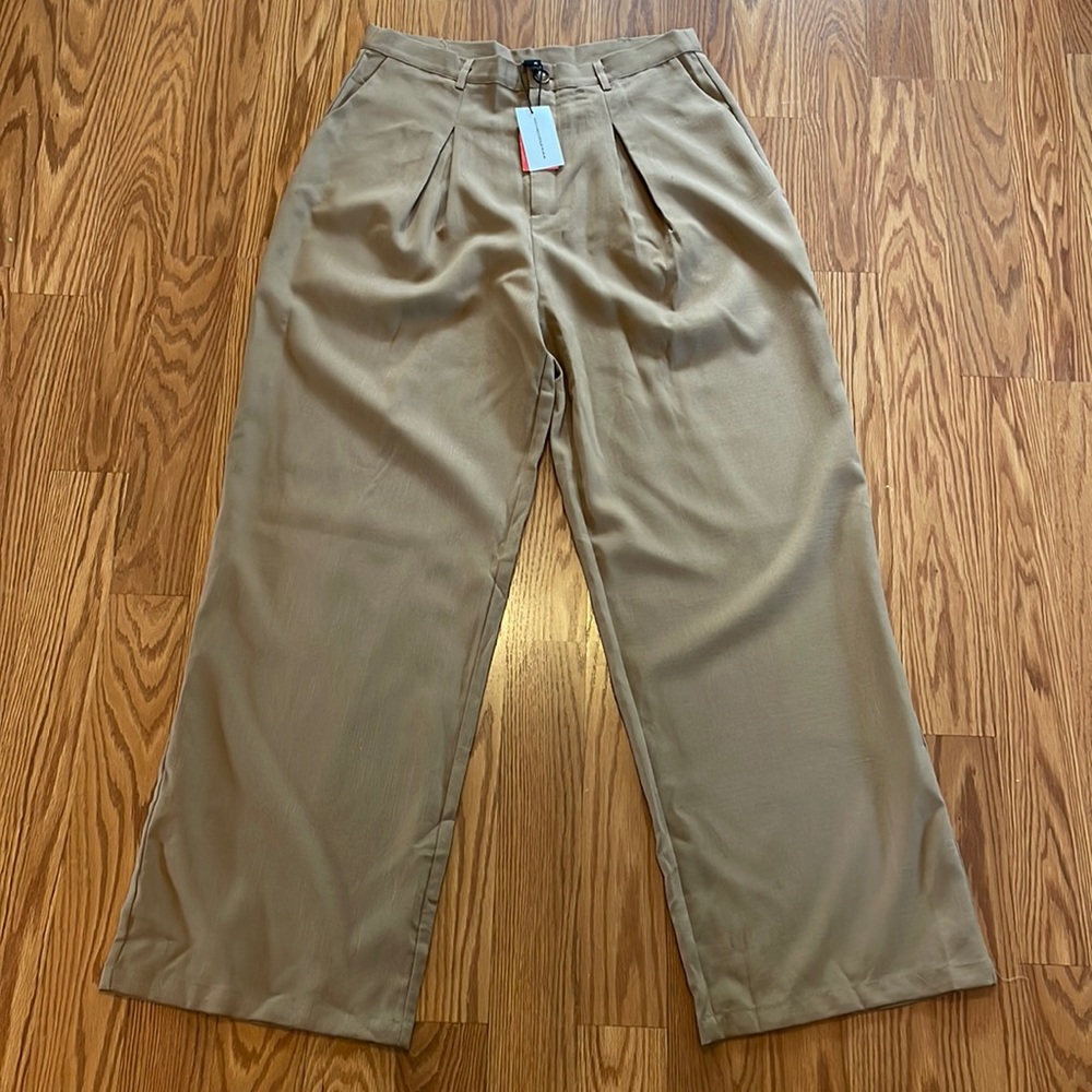NWT Cider Light Brown High Waisted Pleated‎ Wide Leg Trousers Pants Size …